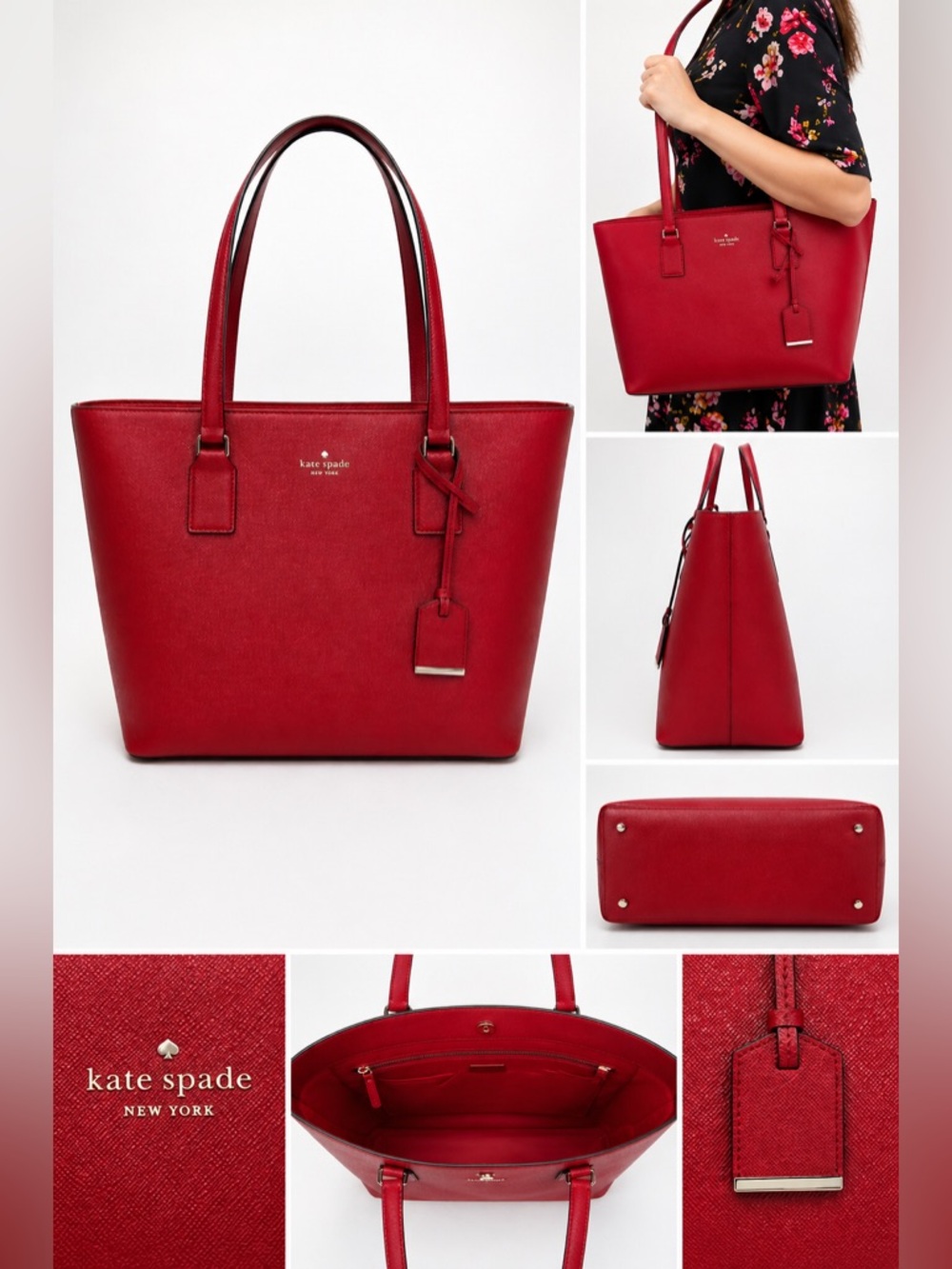 Kate Spade Red Saffiano Leather XL Tote Large Shoulder Bag Purse
